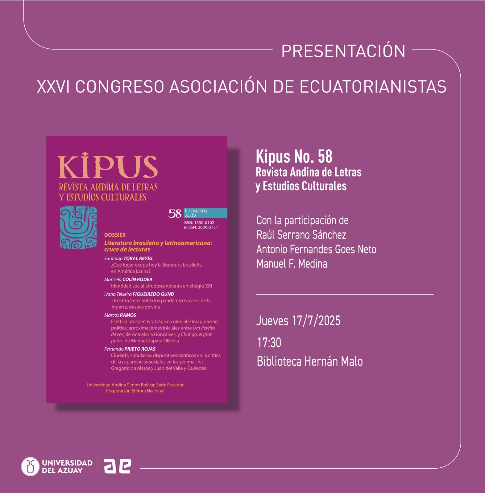 Portada de la Revista Kipus 58